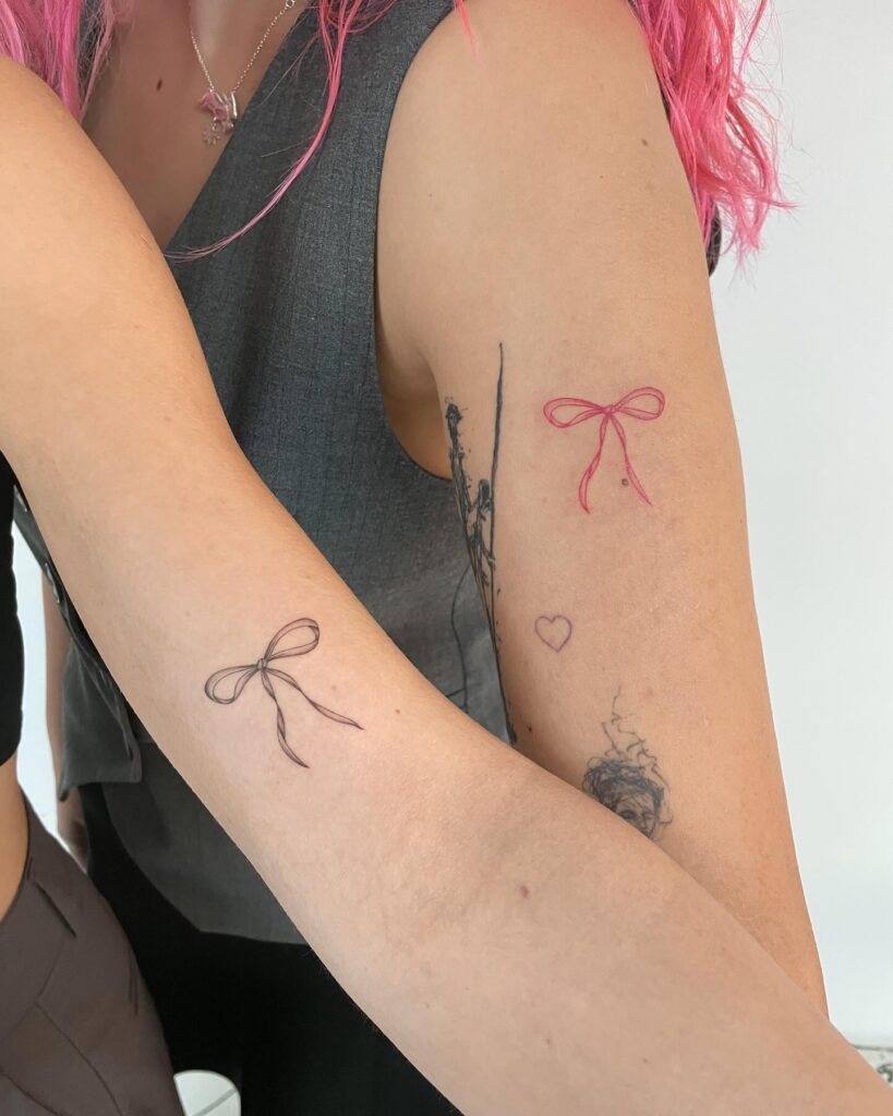 Matching Ribbon Bow Tattoos for Friends or Sisters Tattoo Design