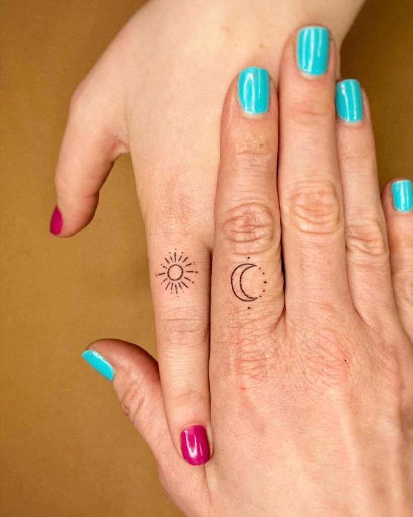 Matching Sun and Moon Finger Tattoos Tattoo Design
