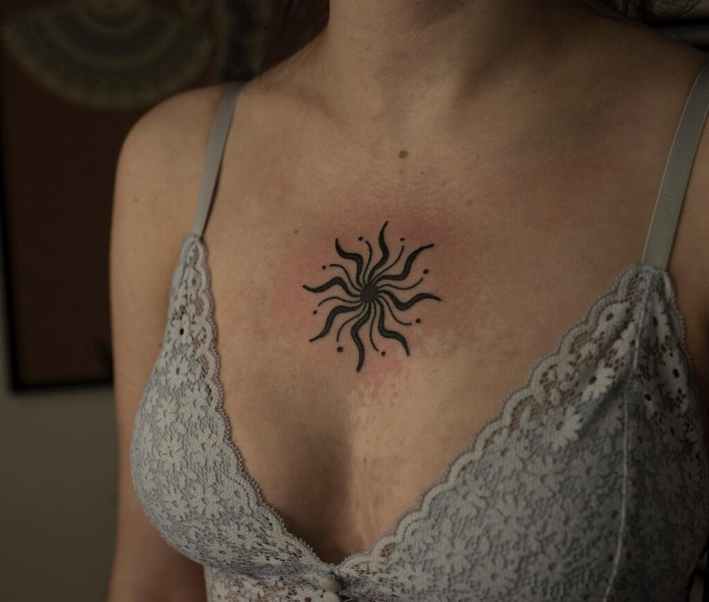 Radiant Sunburst Chest Tattoo Tattoo Design