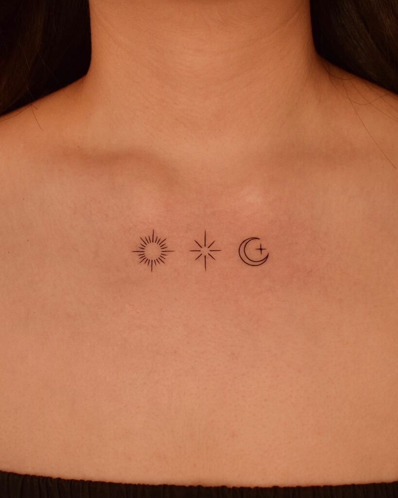 Sun, Star, and Moon Collarbone Tattoo Tattoo Design