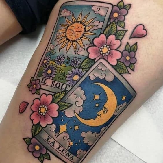 Il Sole & La Luna Floral Duo Tattoo Design