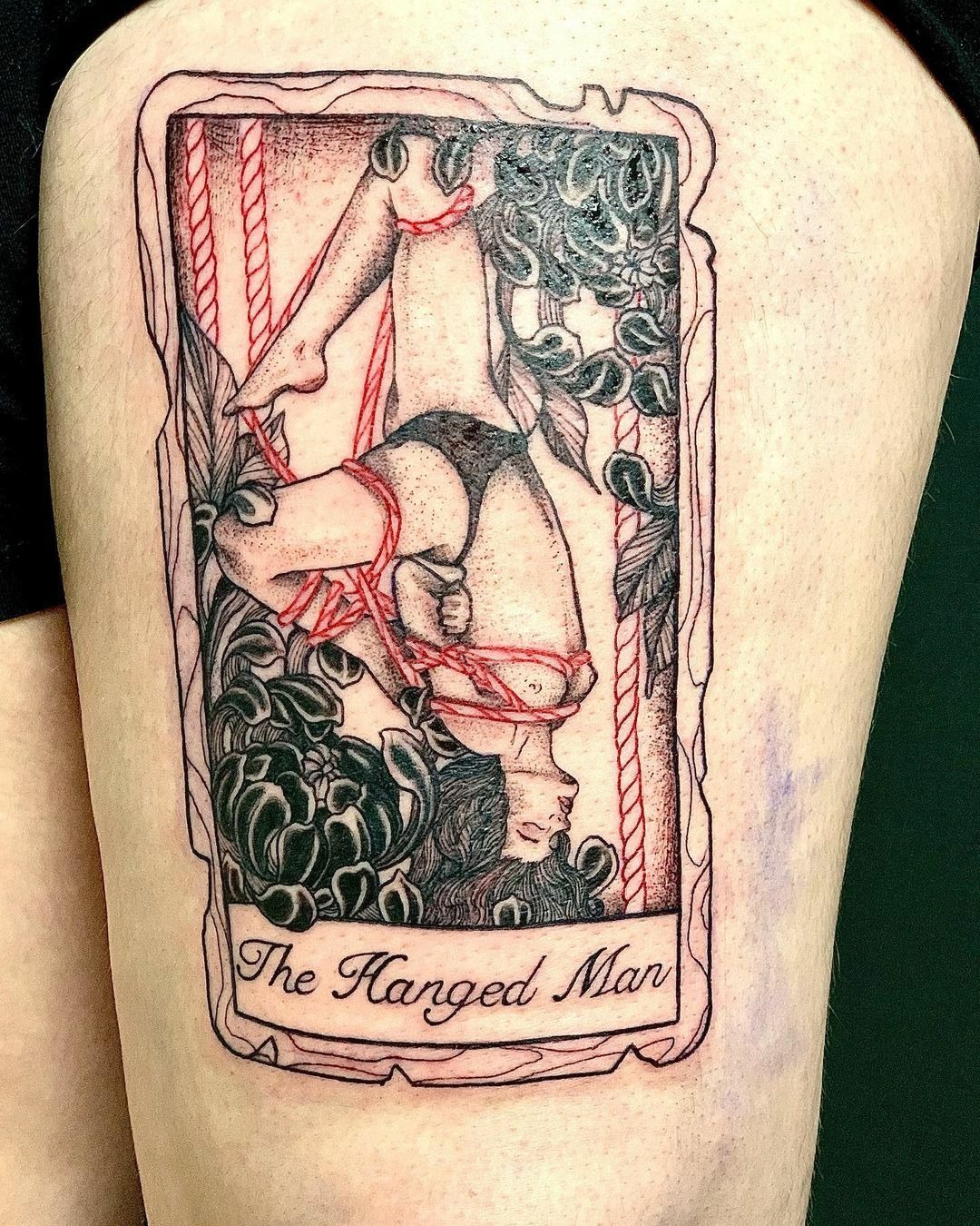 The Hanged Man in Scarlet Rope Tattoo Design