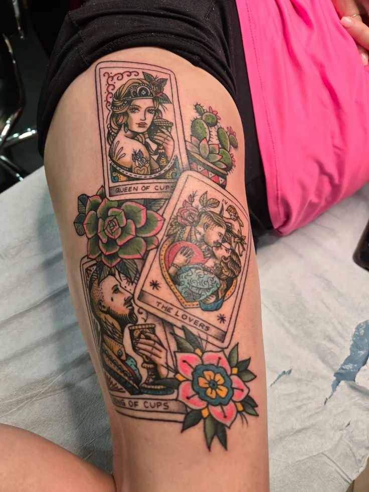 The Lovers with Cups in American Traditional Color Tattoo Design
