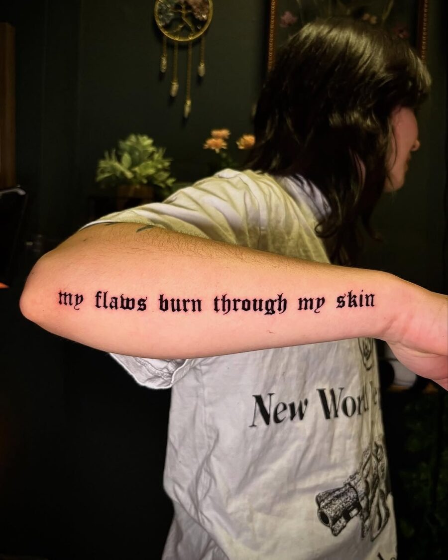 Expressive script tattoo on inner forearm Tattoo Design