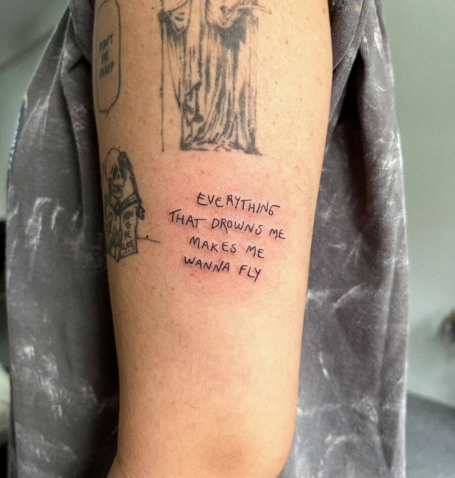 Inspirational quote tattoo with whimsical vibes Tattoo Design