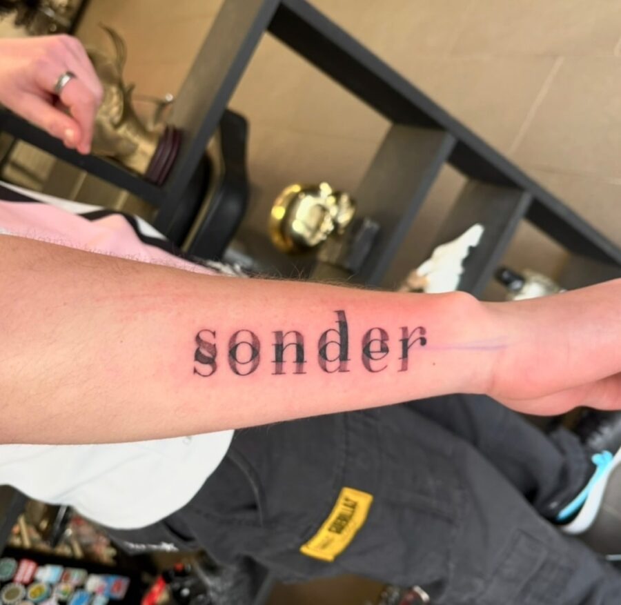 Stylish Minimalist Font Tattoo on Forearm Tattoo Design