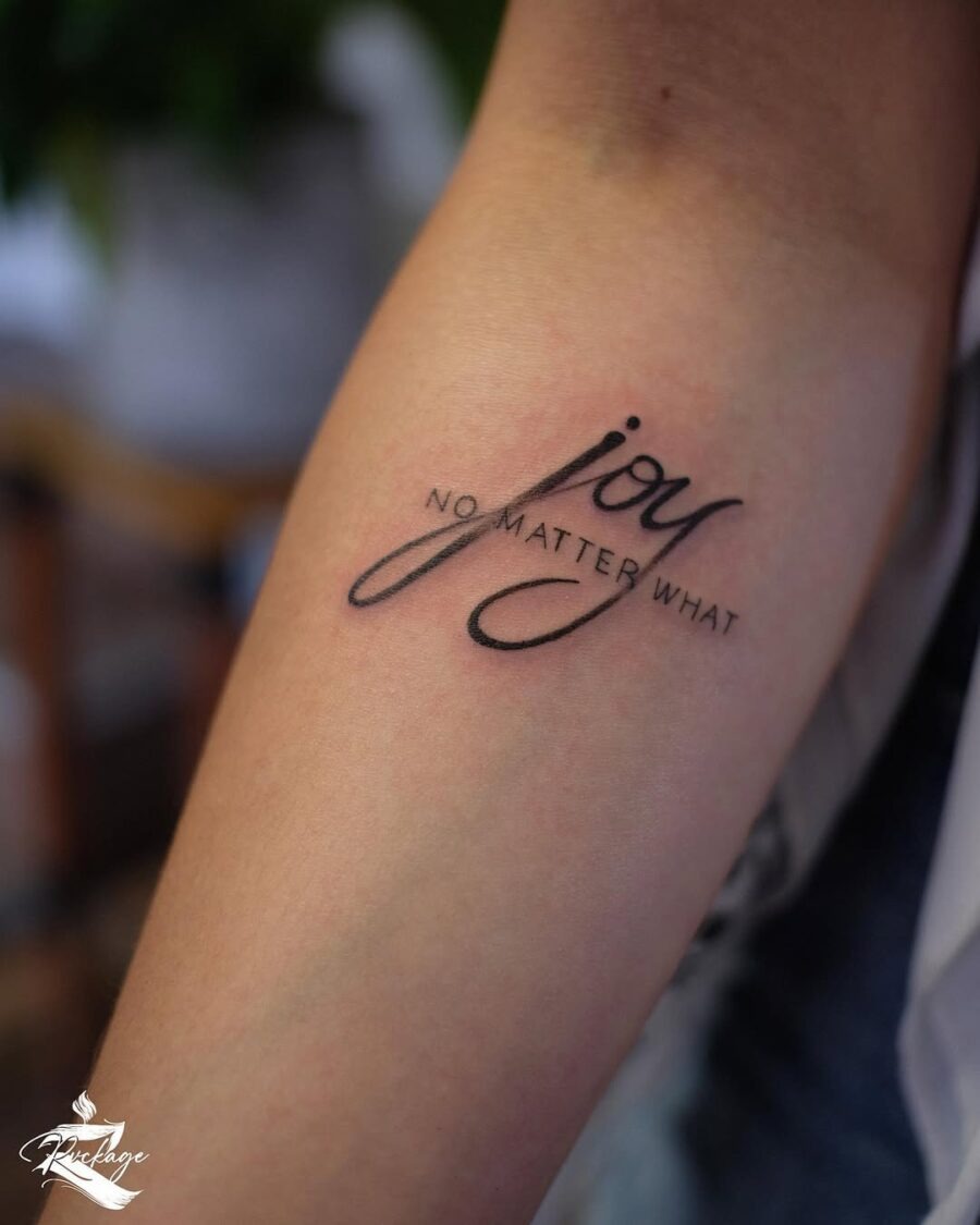 Stylish script tattoo expressing everlasting joy Tattoo Design
