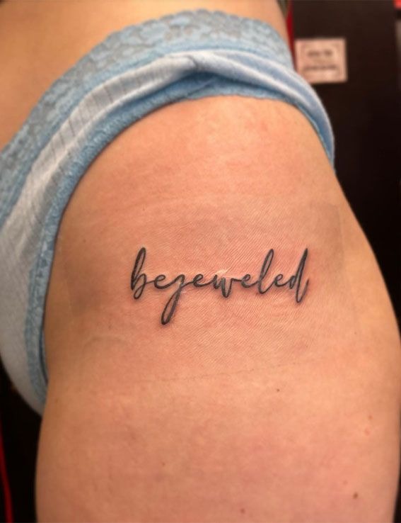 Bejeweled Shoulder Script Tattoo Tattoo Design