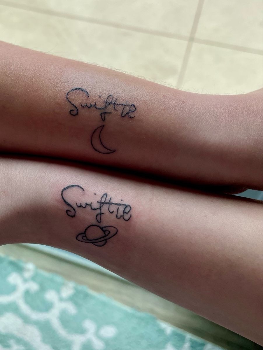 Matching Swiftie Moon and Saturn Tattoos Tattoo Design