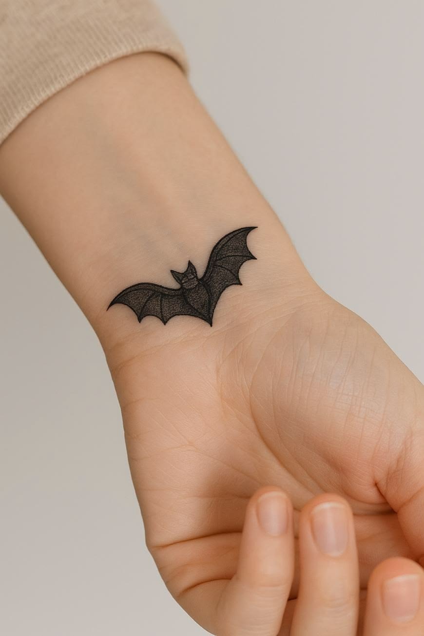 Minimal Black Bat Wrist Temporary Tattoo Tattoo Design