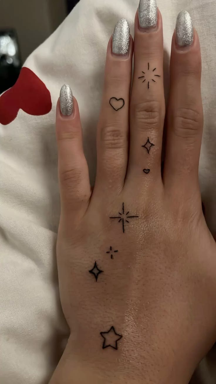 Minimal Heart and Sparkle Hand Tattoos Tattoo Design