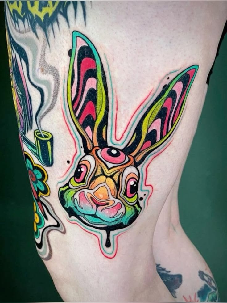 Psychedelic Rabbit Temporary Tattoo Tattoo Design