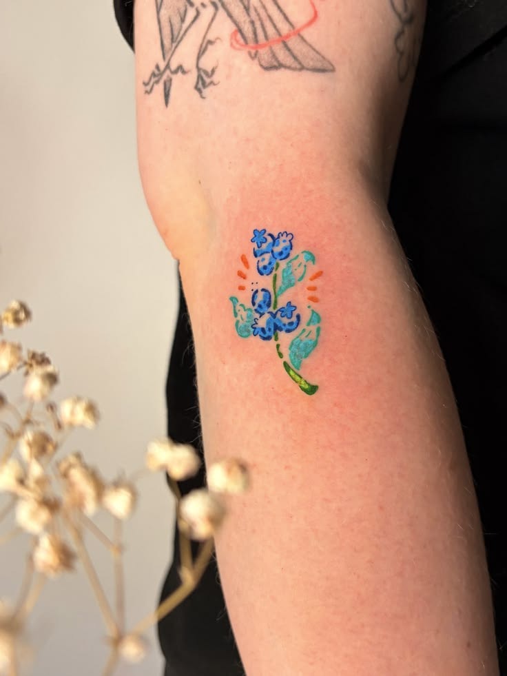 Tiny Blue Floral Temporary Tattoo Tattoo Design