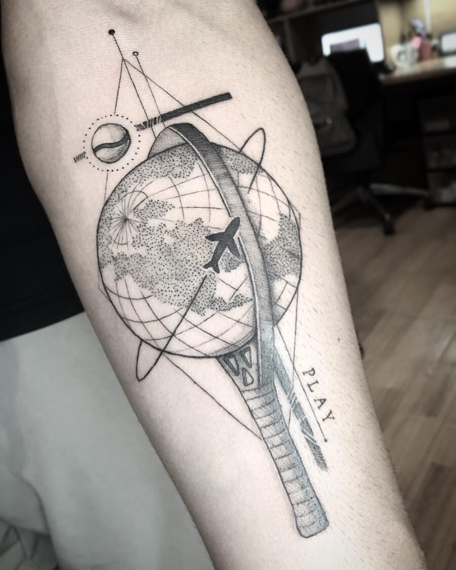 A creative fusion of tennis and exploration. Tattoo Design
