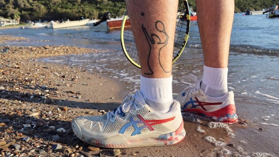 Playful tattoo celebrating tennis on the beach. Tattoo Design