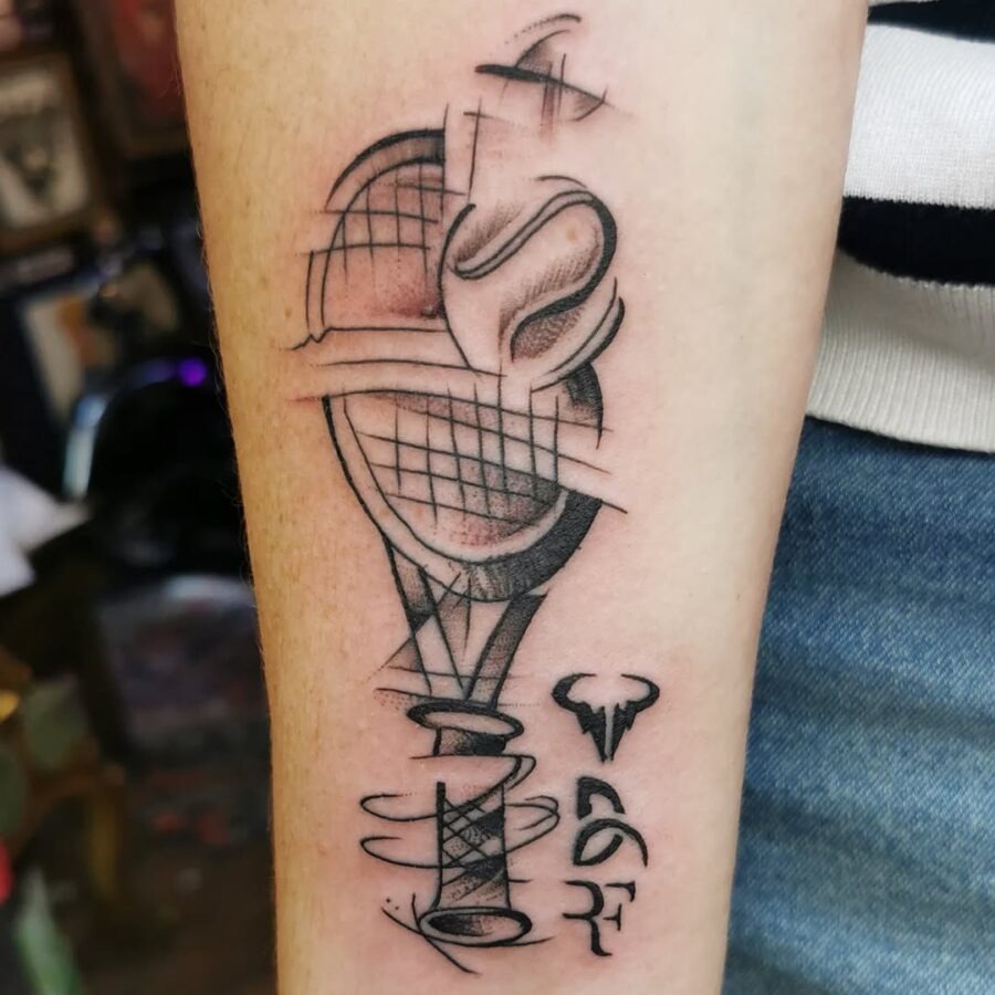 Stylish geometric tennis racket tattoo design Tattoo Design