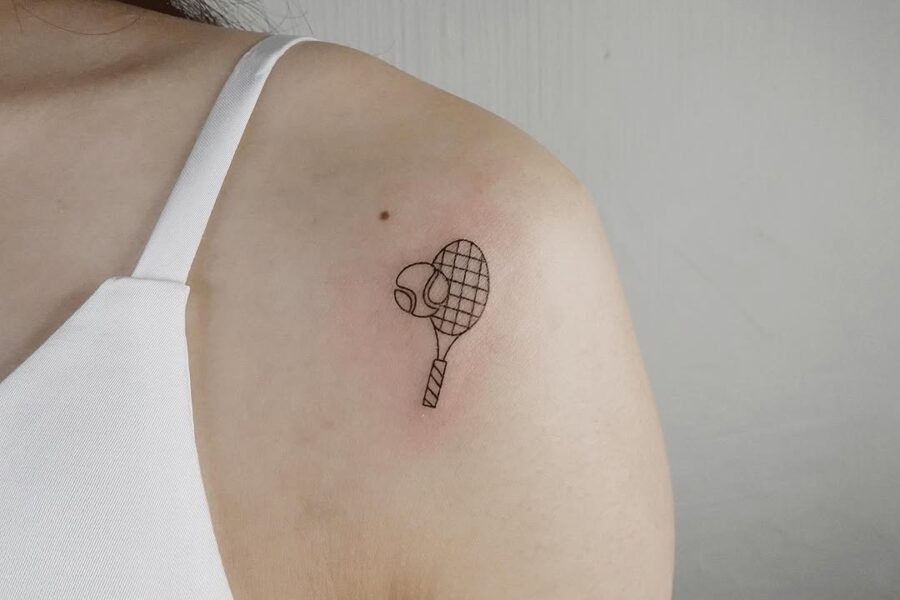 Stylish tennis racket and ball tattoo design Tattoo Design