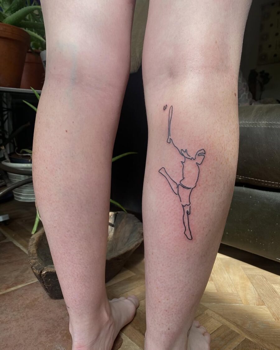 Stylish tennis silhouette tattoo on the leg Tattoo Design