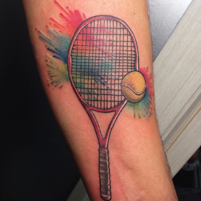 Vibrant tennis tattoo celebrating a love for sport Tattoo Design