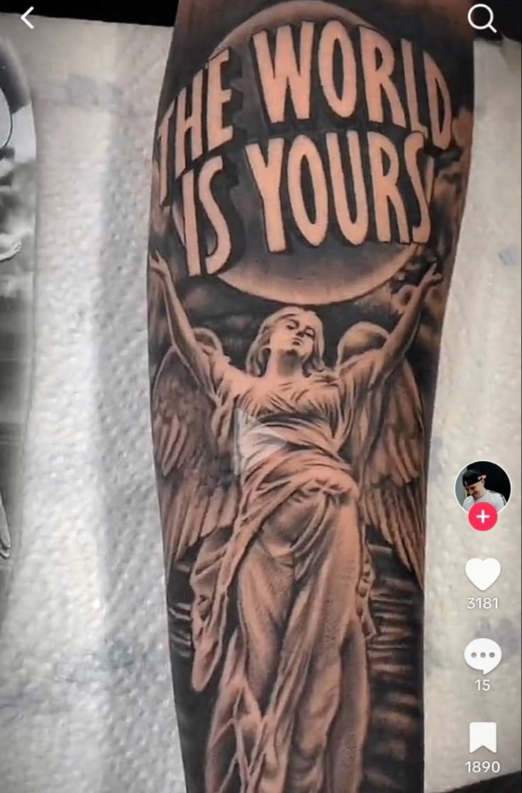 Angelic Ascent in Black and Grey Tattoo Design