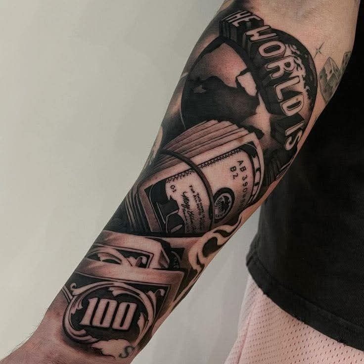 Cash and Power Forearm Design Tattoo Design