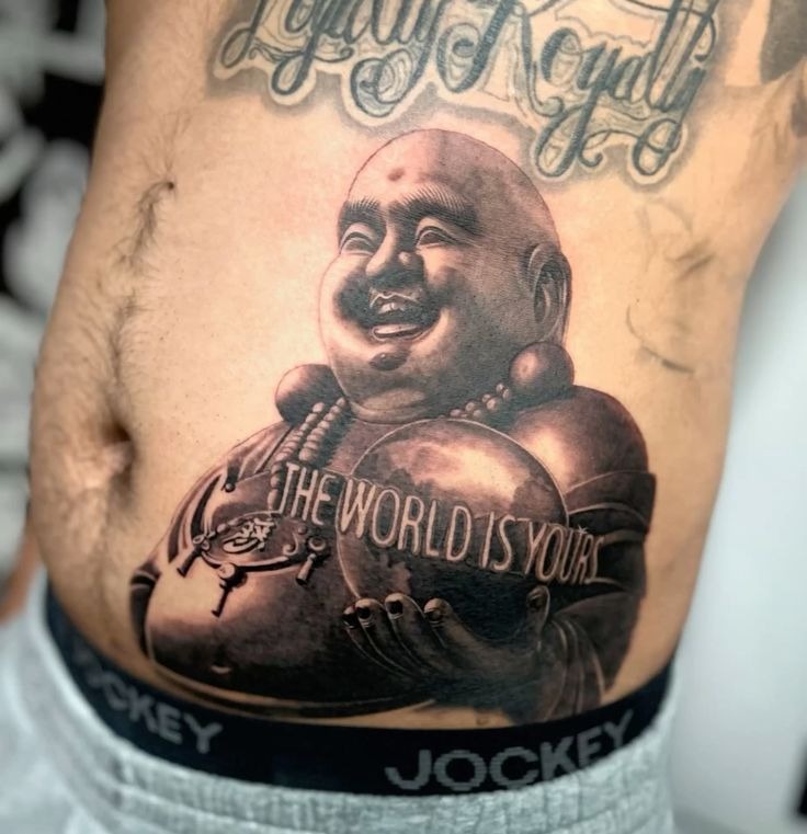 Laughing Buddha and Globe Tattoo Tattoo Design