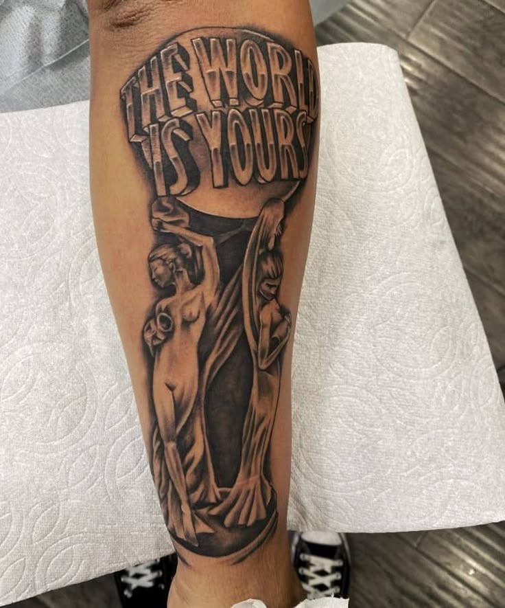 Sculptural Strength and Power Tattoo Design