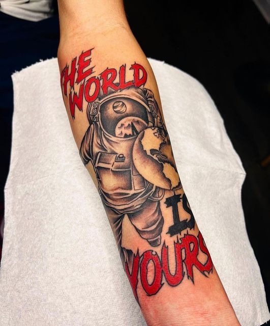Space Explorer Lettering Tattoo Design