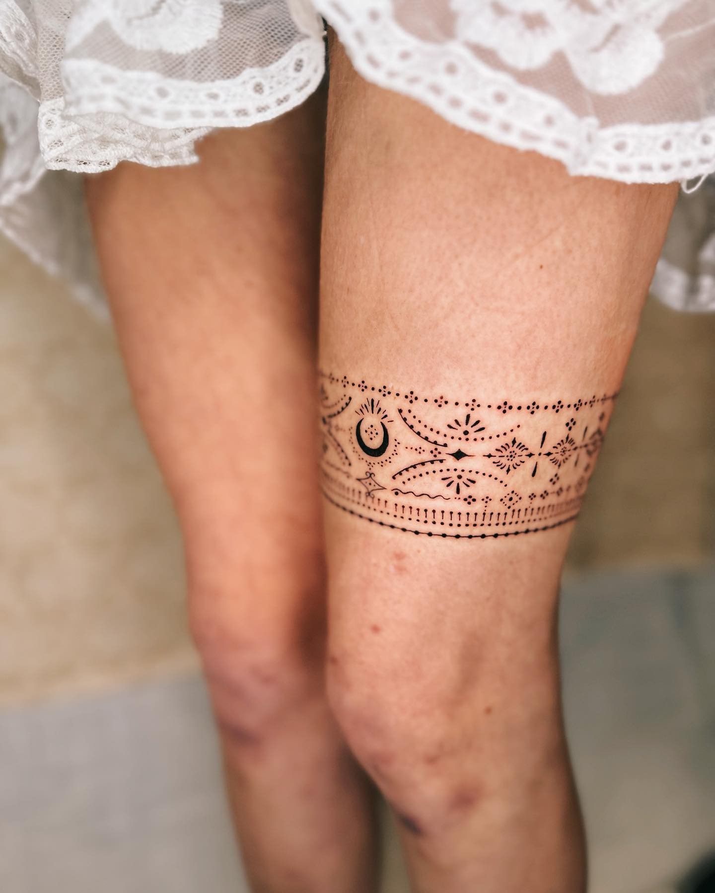 Celestial Ornamental Thigh Band Tattoo Tattoo Design