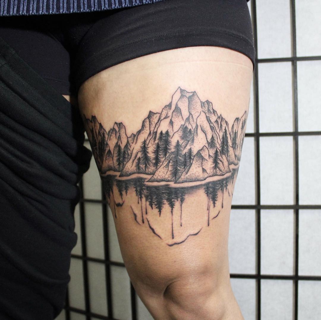 Mountain Lake Thigh Band Tattoo Tattoo Design