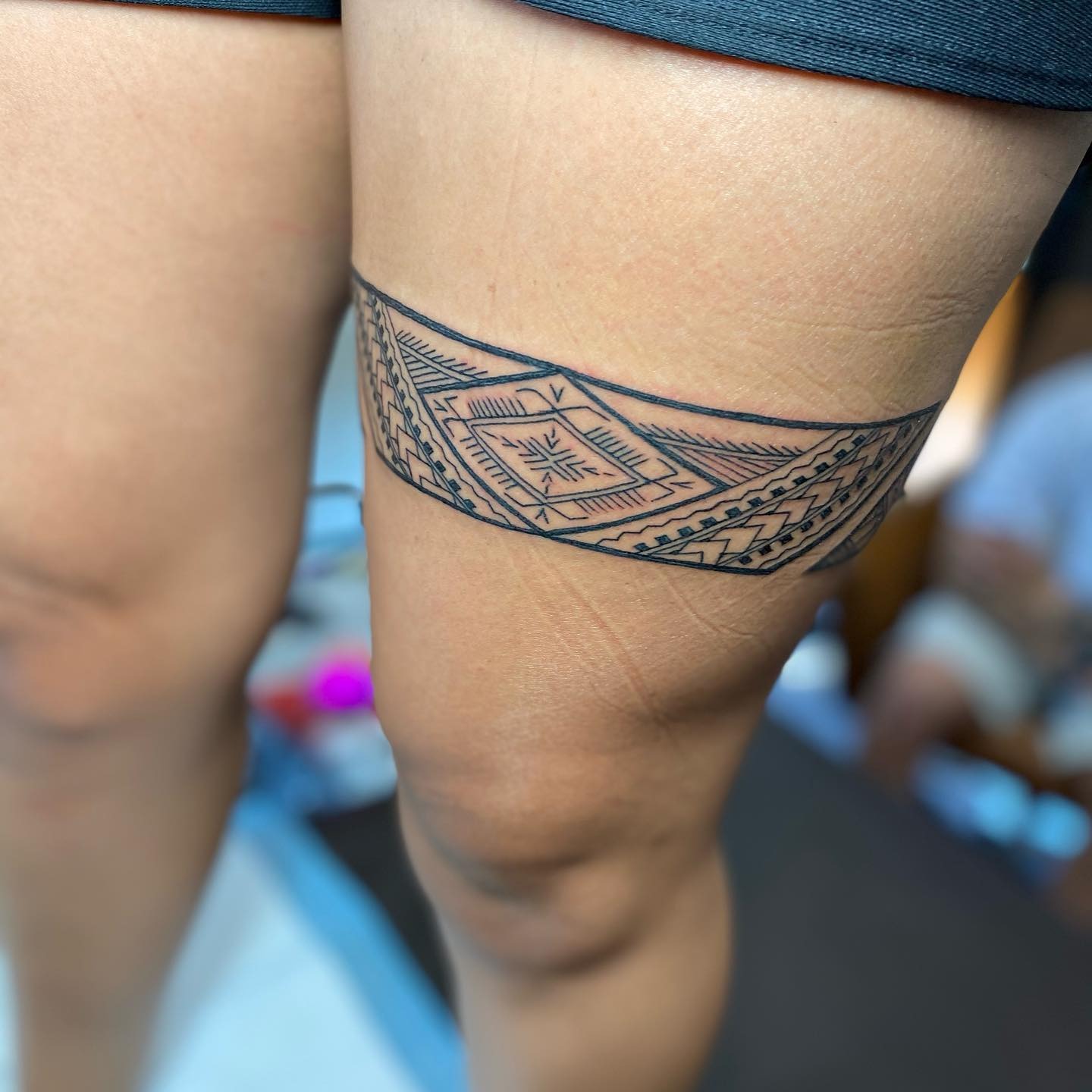 Polynesian Inspired Geometric Thigh Band Tattoo Tattoo Design
