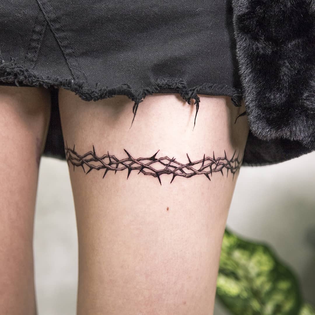 Thorn Crown Thigh Band Tattoo Tattoo Design