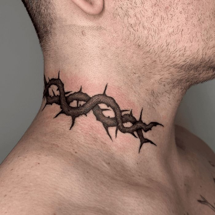 Twisted Neck Thorn Band for a Bold Rebellious Statement, a tattoo design rendered in clean detailed linework.