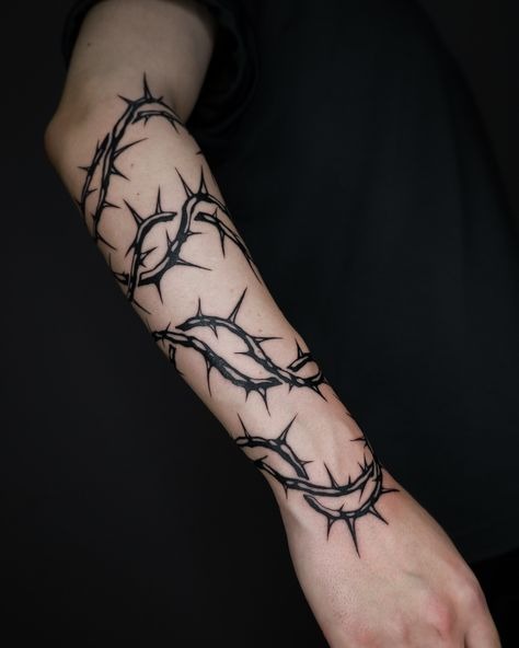 Wild Thorn Sleeve That Moves Like Living Armor, a tattoo design rendered in clean detailed linework.