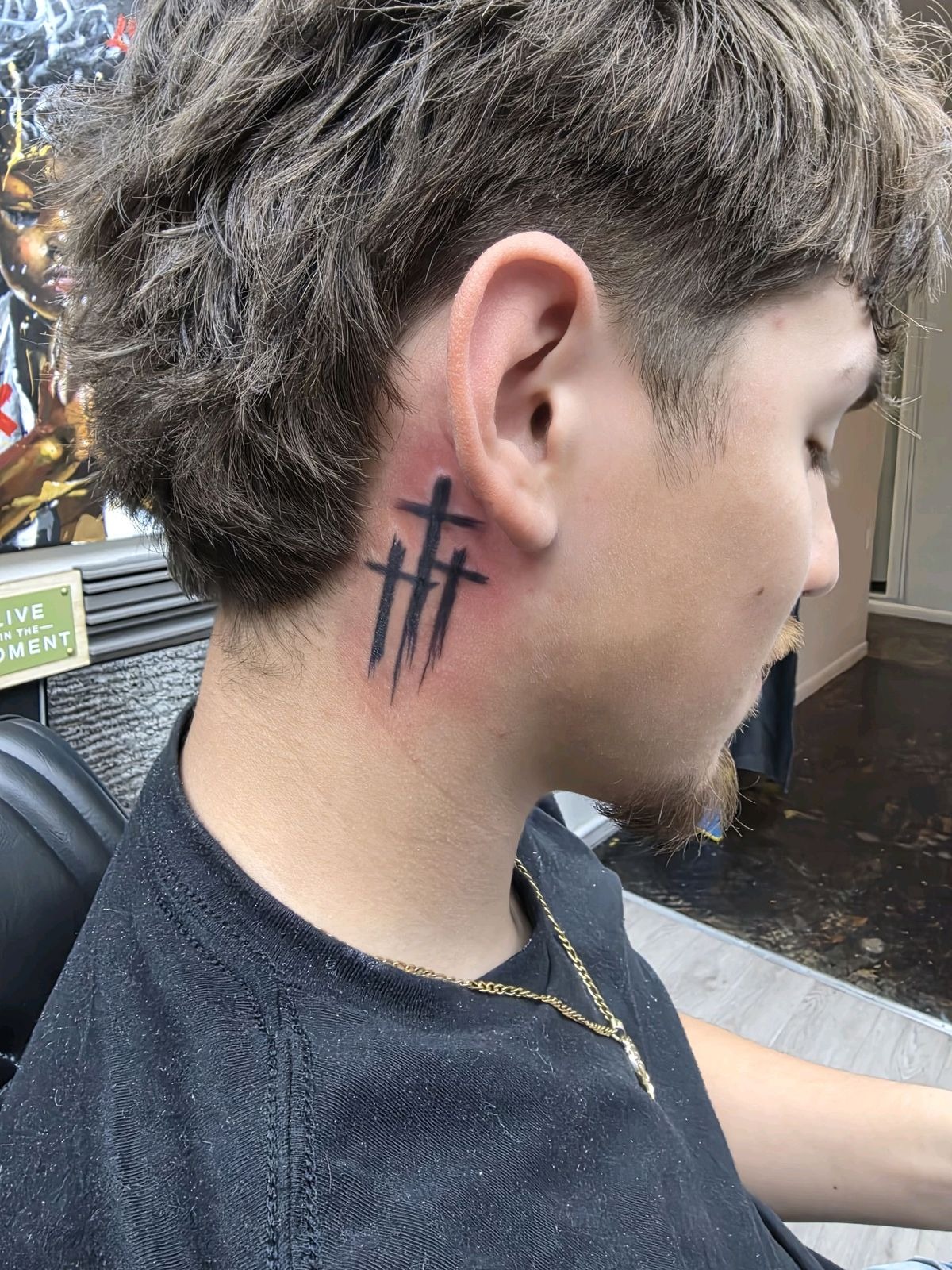 Behind-the-Ear Three-Cross Tattoo Tattoo Design