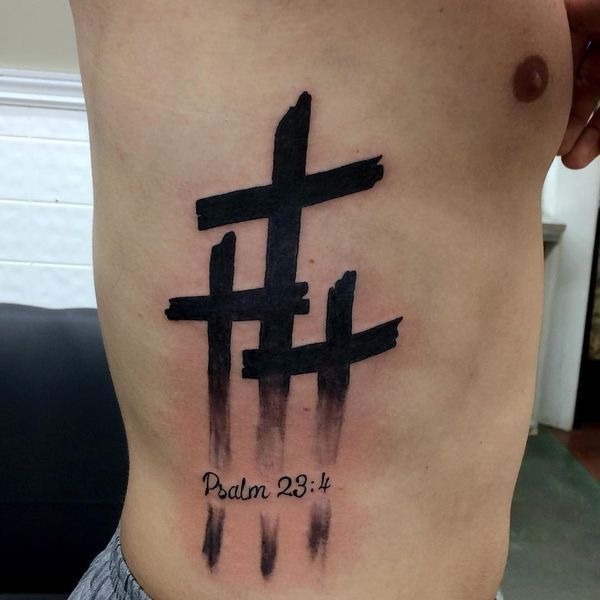 Brushstroke Rib Three Cross Tattoo Tattoo Design