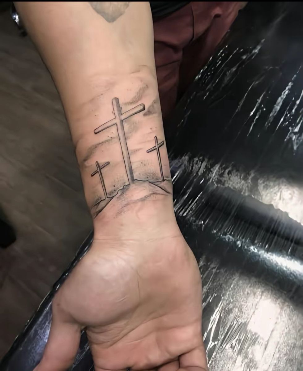 Fine-Line Wrist Three-Cross Tattoo Tattoo Design
