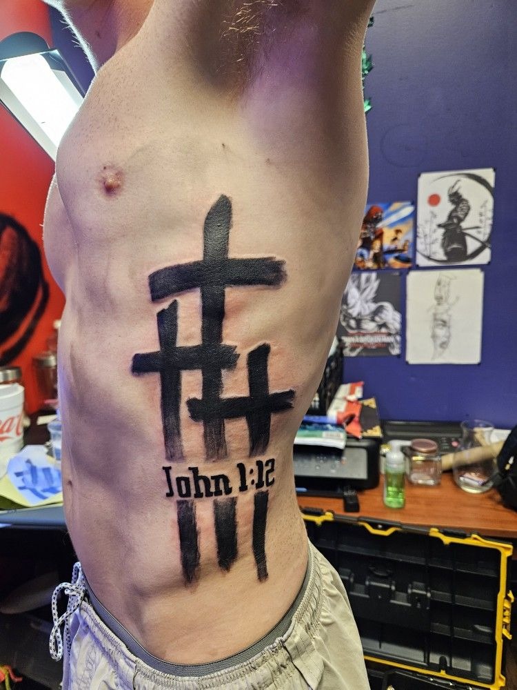 Large Side-Torso Three-Cross Tattoo Tattoo Design