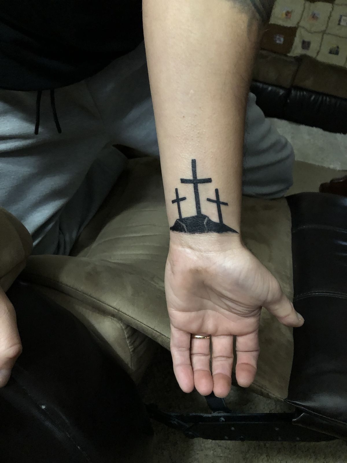 Small Calvary Wrist Three-Cross Tattoo Tattoo Design