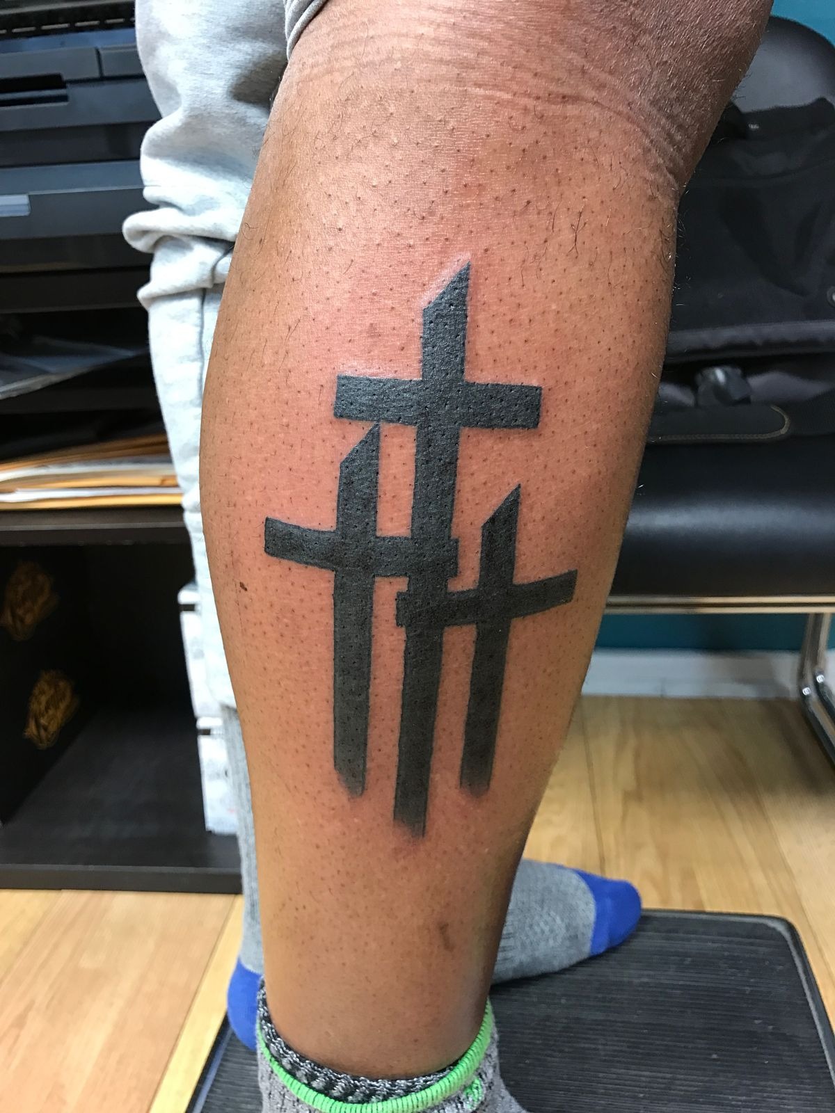 Solid Black Calf Three Cross Tattoo Tattoo Design