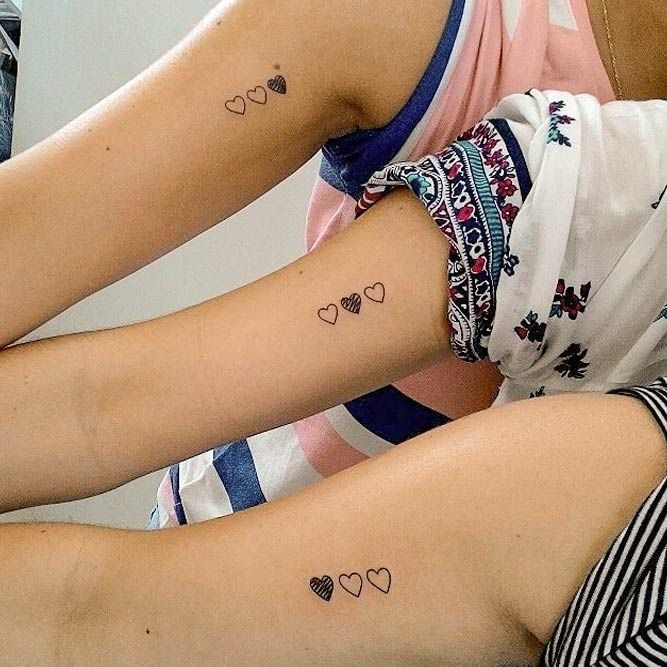 Coordinated Three Hearts Tattoo for Friends Tattoo Design