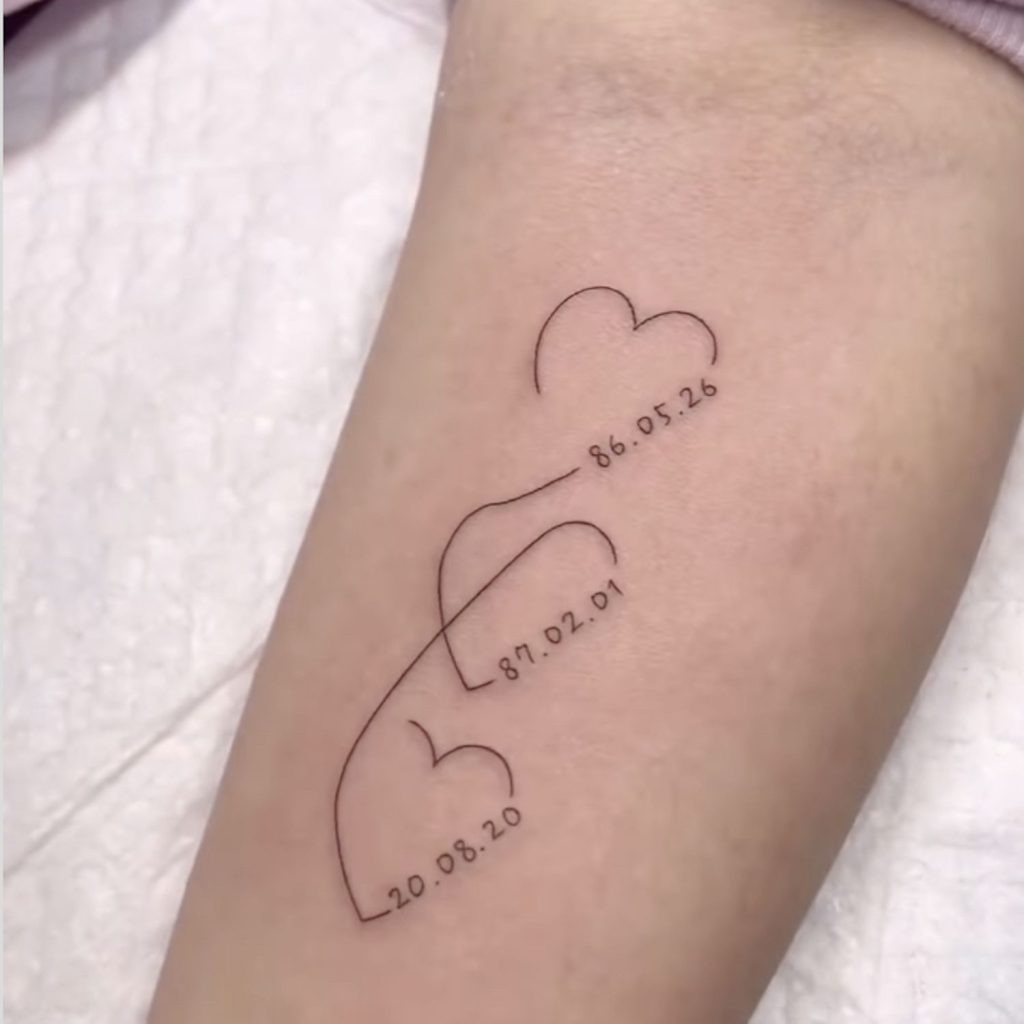 Fine Line Heart Tattoo with Dates Tattoo Design