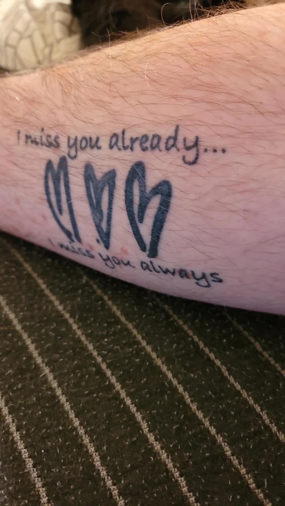 Sentimental Three Hearts Tattoo with a Personal Message Tattoo Design