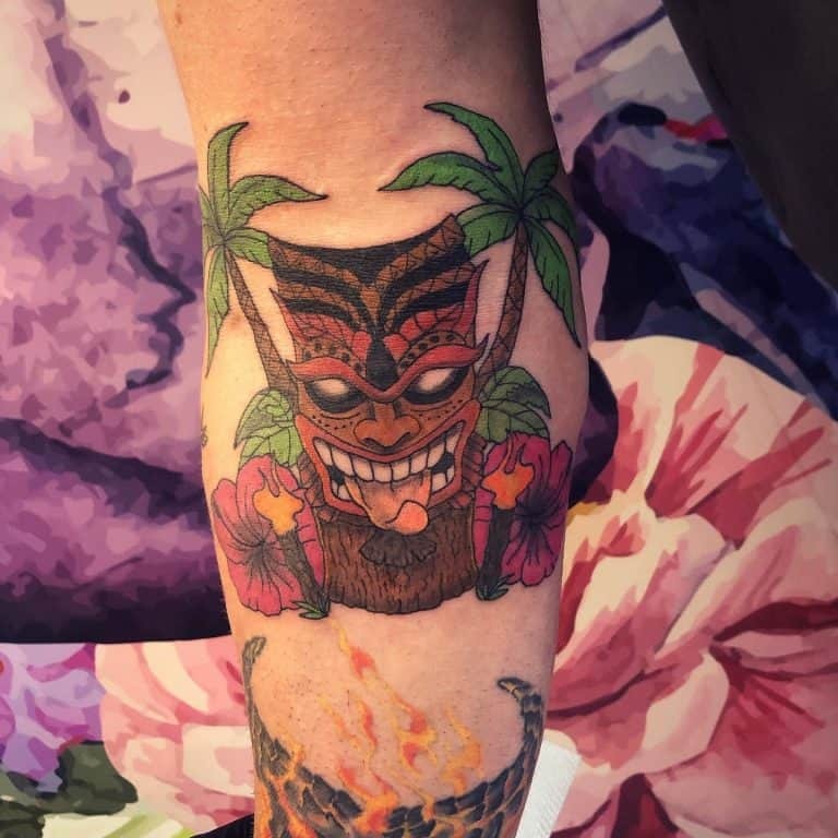 Colorful Tiki with Tongue Sticking Out Tiki Tattoos Tattoo Design