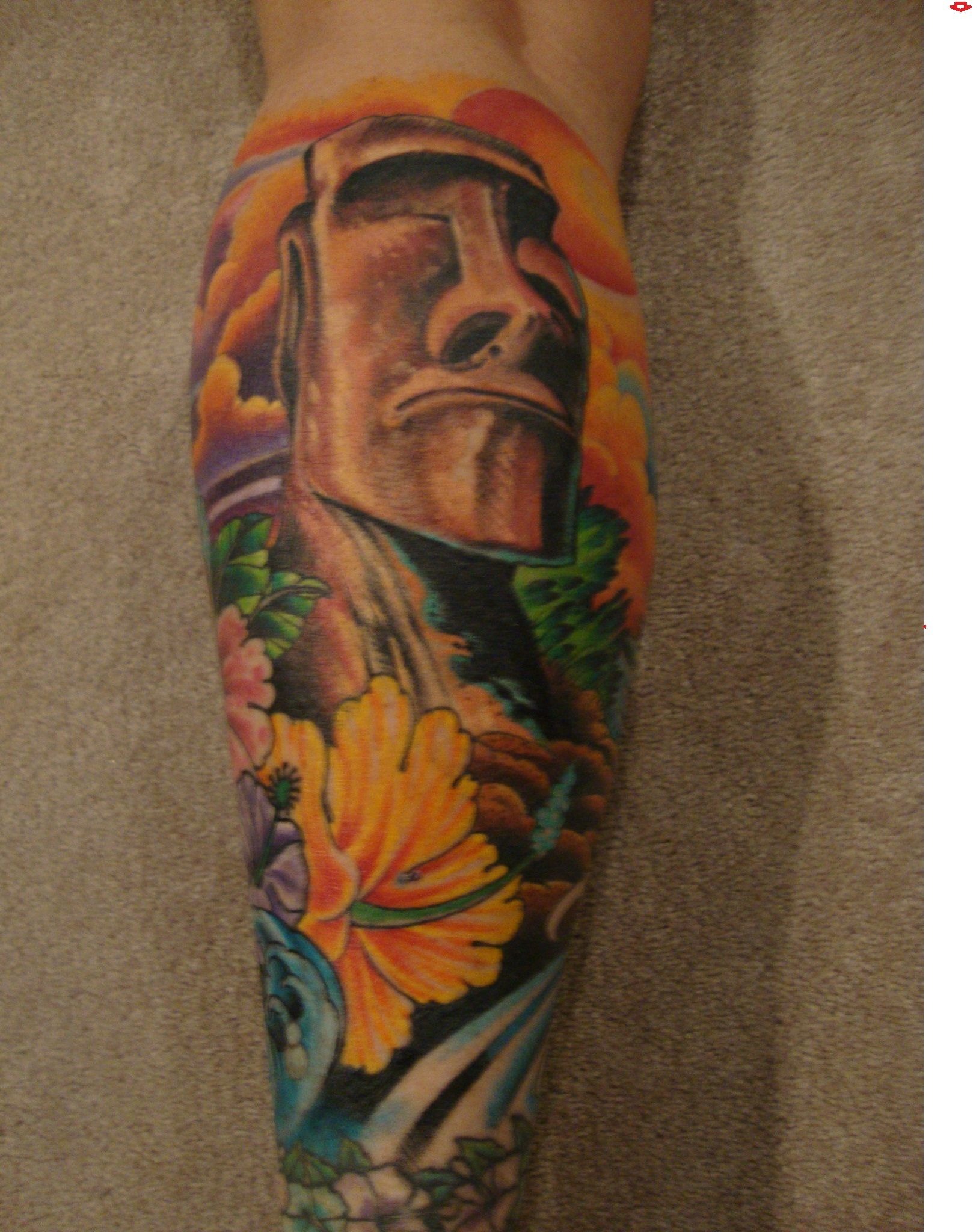 Contemporary Maoi Statue in Color Tiki Tattoo Tattoo Design