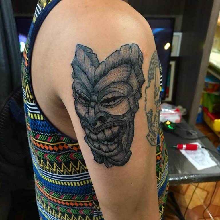 Depiction of Carved Tiki Mask Tiki Tattoo Tattoo Design