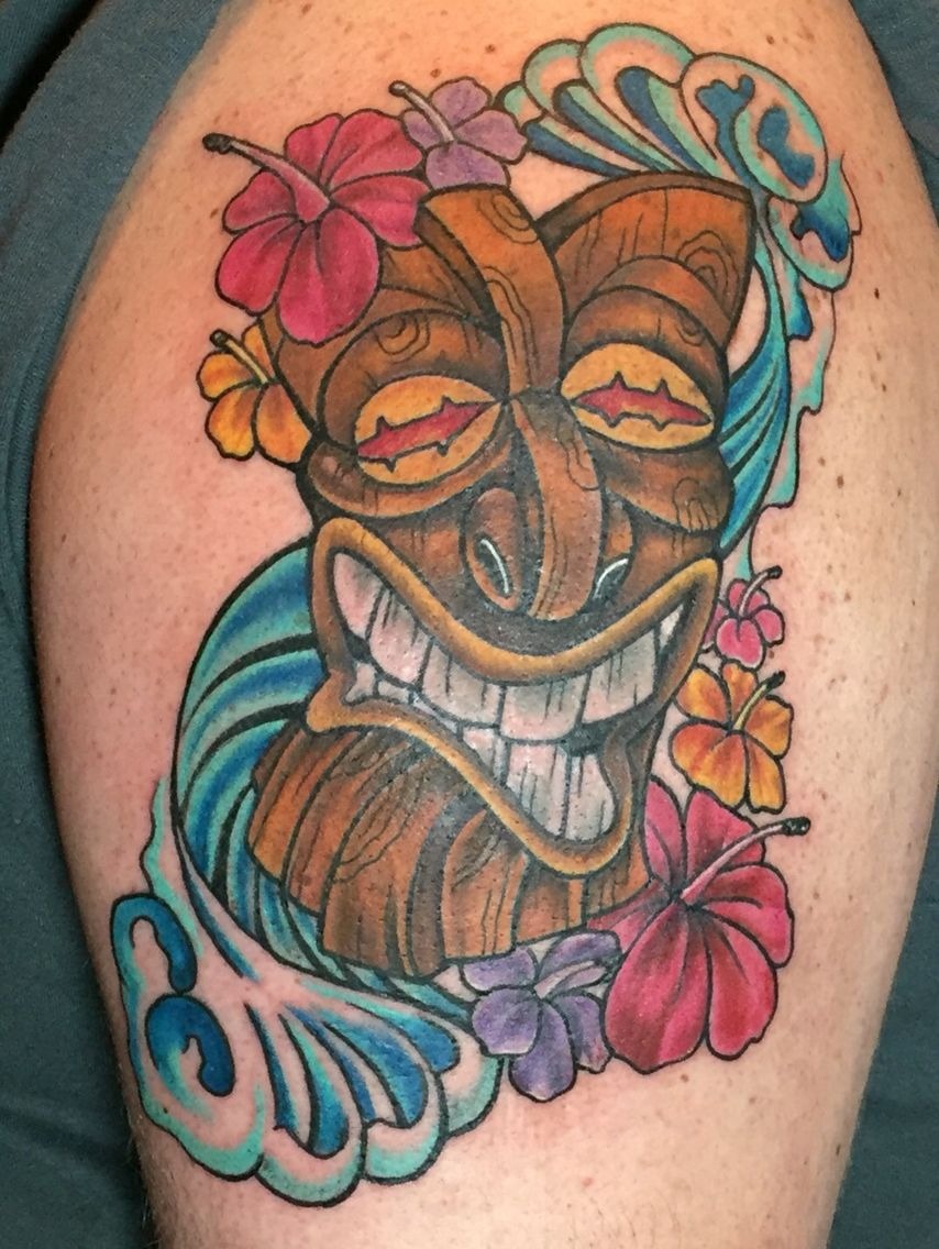 Happiness of a Tiki Mask in Color Tiki Tattoos Tattoo Design