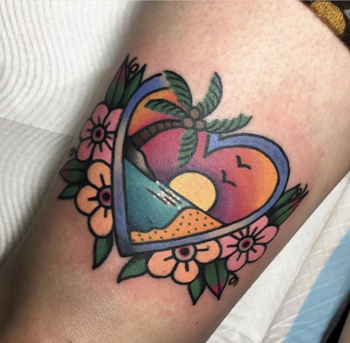 Heart in a Simple Serene Sunset Tattoo Design