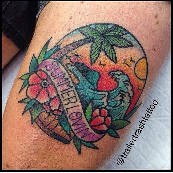 Large Waves Crashing on the Beach Tattoo Design
