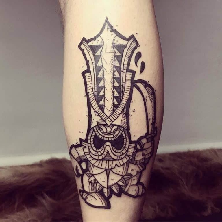 Modern Polynesian Tiki Warrior on Calf Tiki Tattoo Tattoo Design